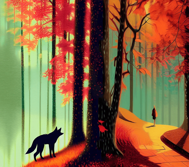 wolf, trees, forest